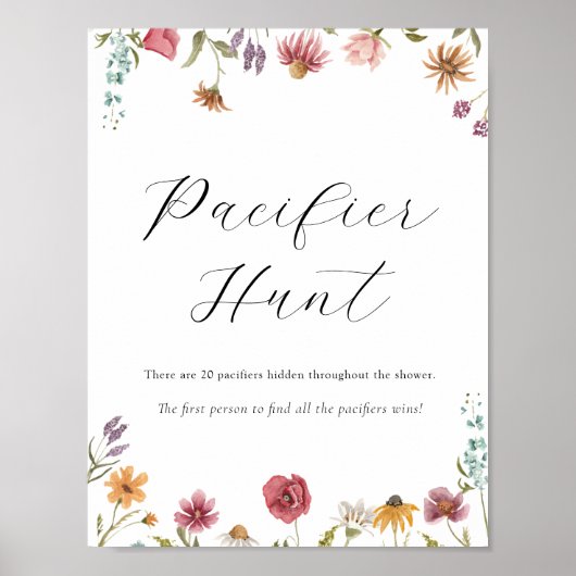Wildflower Pacifier Hunt Baby shower Game Sign Poster (Voorkant)