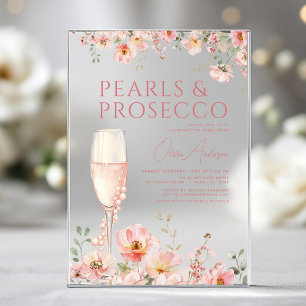 Wildflower Parels & Prosecco Blush Bruidsfeest Acryl Uitnodigingen