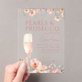 Wildflower Parels & Prosecco Blush Vrijgezellenfee Acryl Uitnodigingen (Insitu (Draagbaar))