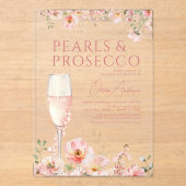 Wildflower Parels & Prosecco Blush Vrijgezellenfee Acryl Uitnodigingen (Voorkant)