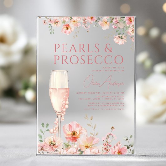 Wildflower Parels & Prosecco Blush Vrijgezellenfee Acryl Uitnodigingen