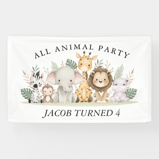 Wildflower Party Animal Safari Verjaardag Spandoek (Horizontaal)