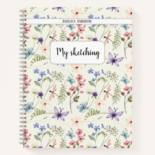 Wildflower patroon aangepaste naam schetsen notitieboek (Voorkant)