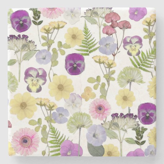 Wildflower Patroon Botanisch Stenen Onderzetter (Voorkant)