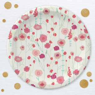 Wildflower Patroon Roze Crème Geel Papieren Bordje