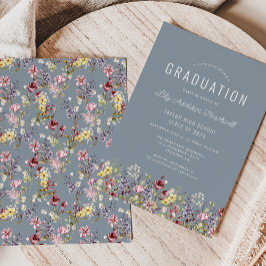 Wildflower Pattern Dusty Blue Graduation Party Kaart