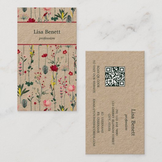 Wildflower Pattern Kraft Visitekaartje (Voorkant / Achterkant)
