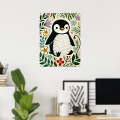 Wildflower Penguin Lovers Illustration Poster (Thuiskantoor)