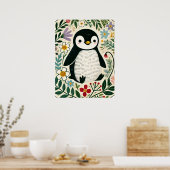 Wildflower Penguin Lovers Illustration Poster (Keuken)