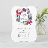 Wildflower Peony Floral Feathers | Datum opslaan Save The Date (Staand voorkant)