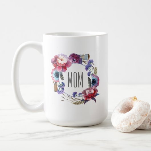 Wildflower Peony Floral met Feathers Moederdag Koffiemok (Met donut)