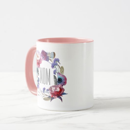 Wildflower Peony Floral met Feathers Moederdag Mok (Voorkant links)