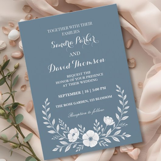 Wildflower Periwinkle Blue Elegante Boho bruiloft Kaart