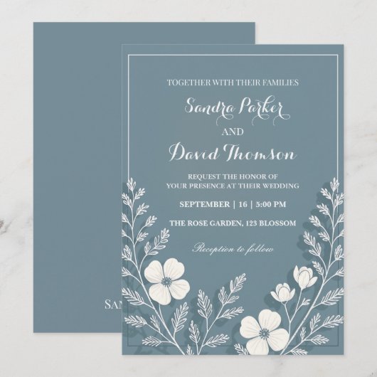 Wildflower Periwinkle Elegante Boho bruiloft Kaart (Voorkant / Achterkant)