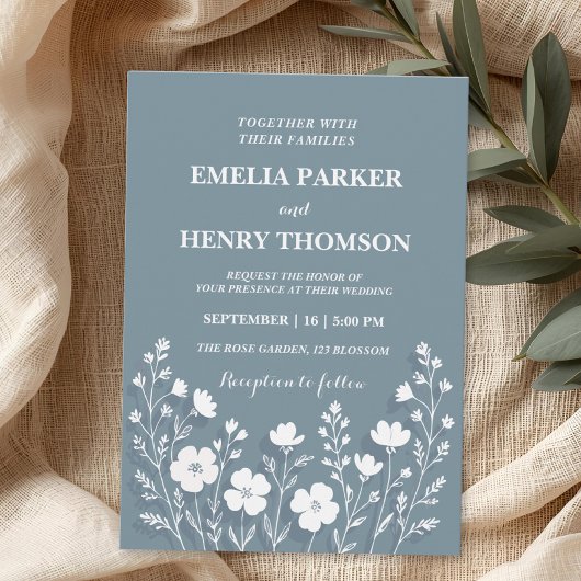 Wildflower Periwinkle Elegante Boho bruiloft Kaart
