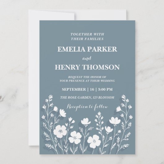 Wildflower Periwinkle Elegante Boho bruiloft Kaart (Voorkant)