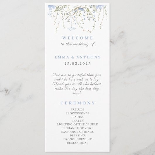 Wildflower Periwinkle huwelijksceremonie Programmakaart (Voorkant)