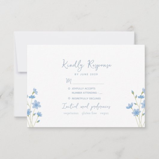 Wildflower Periwinkle Wedding RSVP-kaart RSVP Kaartje (Voorkant)