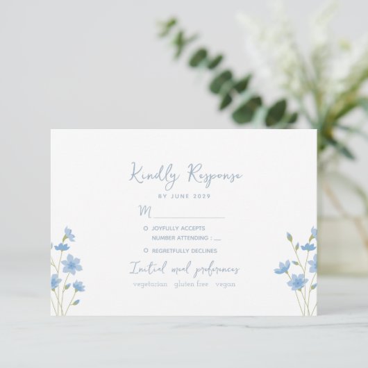 Wildflower Periwinkle Wedding RSVP-kaart RSVP Kaartje (Staand voorkant)