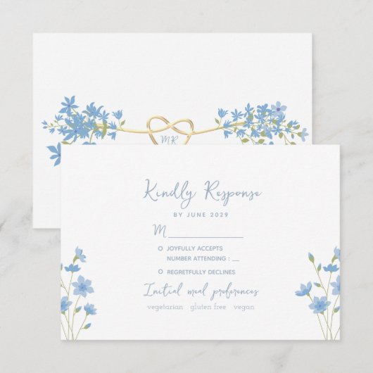 Wildflower Periwinkle Wedding RSVP-kaart RSVP Kaartje (Voorkant / Achterkant)