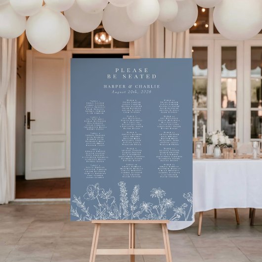 Wildflower Periwinkle Wedding Seating Sign Poster