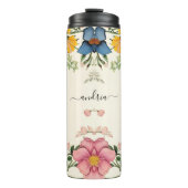 Wildflower, personaliseer de zwarte scriptnaam Thermosbeker (Voorkant)