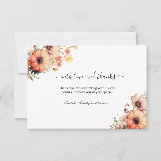 Wildflower perzik geel Waterverf bruiloft Bedankkaart (Voorkant)