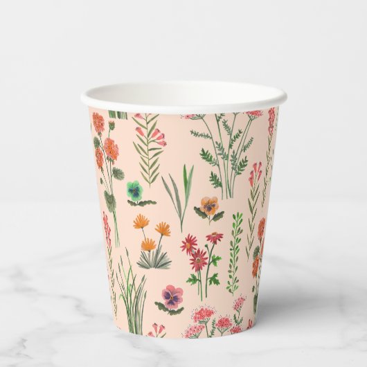 Wildflower perzik Vrijgezellenfeest Papieren Bekers (Achterkant)