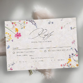 Wildflower Petal Watercolor Elegant Wedding Meal RSVP Kaartje