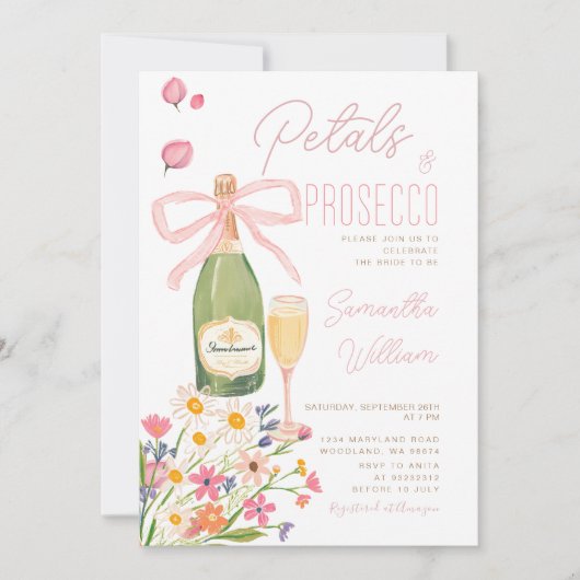 Wildflower Petals Prosecco Vrijgezellenfeest Brunc Kaart (Voorkant)