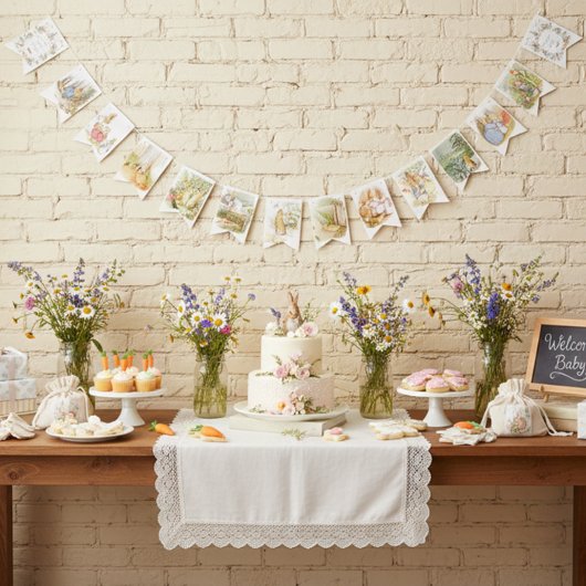 Wildflower Peter de Konijn Baby shower bunting Vlaggetjes
