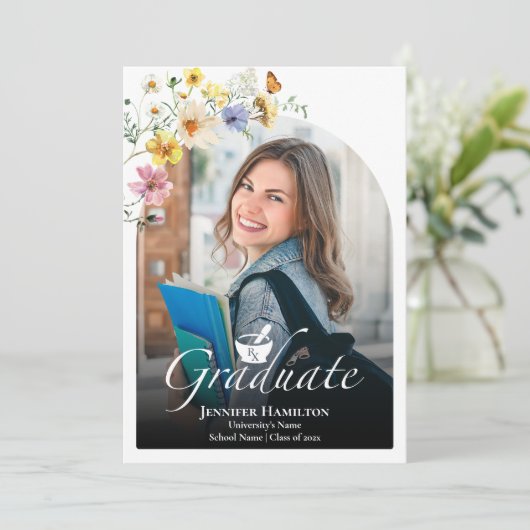 Wildflower Pharmacy School Foto Afstuderen Aankondiging (Staand voorkant)