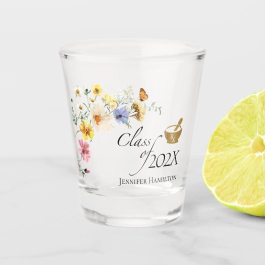 Wildflower Pharmacy School | Klasse van Afstuderen Shot Glas (Voorkant)