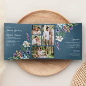 Wildflower Photo All in One Dusty Blue Wedding Drieluik Uitnodiging
