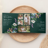 Wildflower Photo All in One Emerald Green Wedding Drieluik Uitnodiging