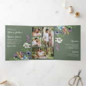 Wildflower Photo All in One Sage Green Wedding Drieluik Uitnodiging (Binnen)