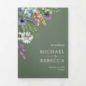 Wildflower Photo All in One Sage Green Wedding Drieluik Uitnodiging (Cover)
