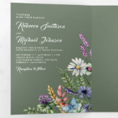 Wildflower Photo All in One Sage Green Wedding Drieluik Uitnodiging (Binnenzijde eerst)