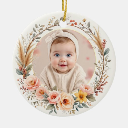 Wildflower Photo Baby First Christmas  Keramisch Ornament (Voorkant)