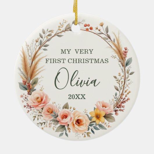 Wildflower Photo Baby First Christmas  Keramisch Ornament (Achterkant)