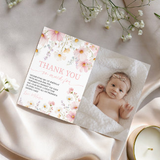 Wildflower Photo Birthday Thank You Card Kaart