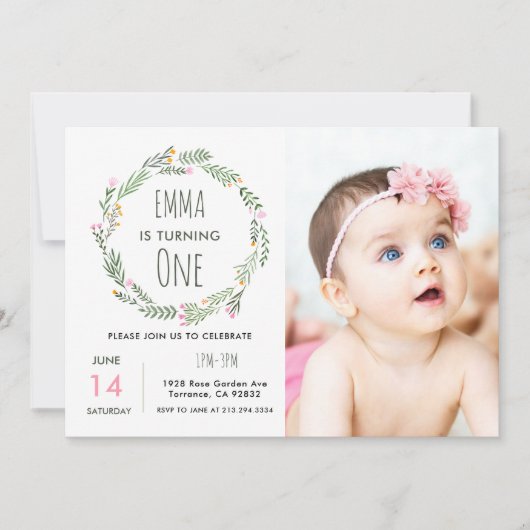 Wildflower Photo Garden 1e verjaardag Kaart (Voorkant)