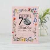 Wildflower Photo SURPRISE 70th Birthday Blush Pink Kaart (Staand voorkant)
