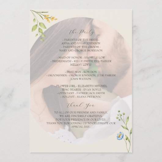 Wildflower Photo Wedding Program Programmakaart (Achterkant)