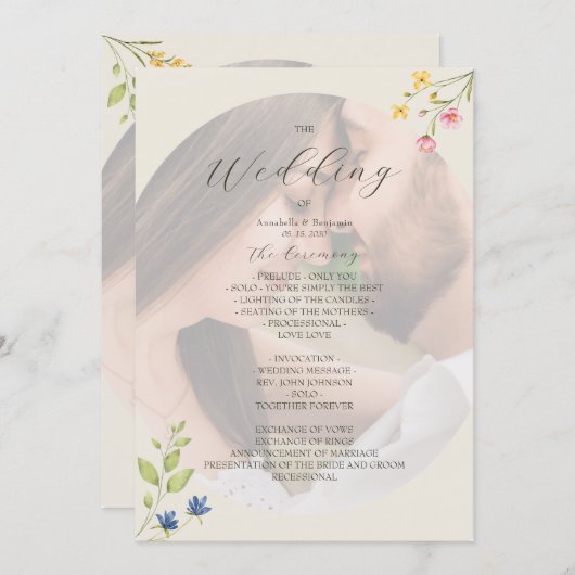Wildflower Photo Wedding Program Programmakaart (Voorkant / Achterkant)