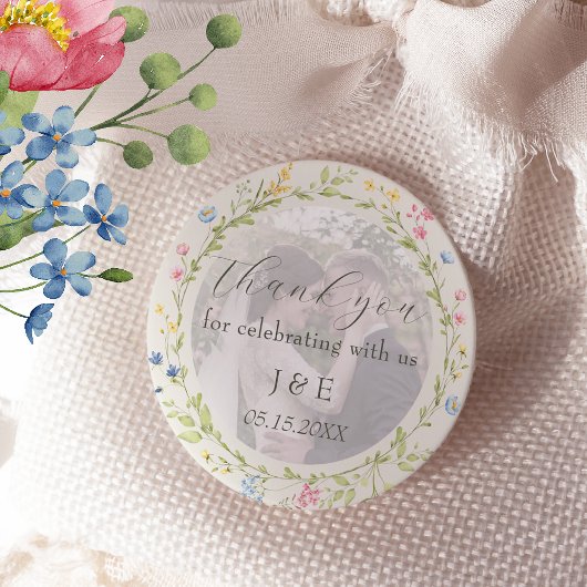 Wildflower Photo Wedding Thank You Ronde Sticker