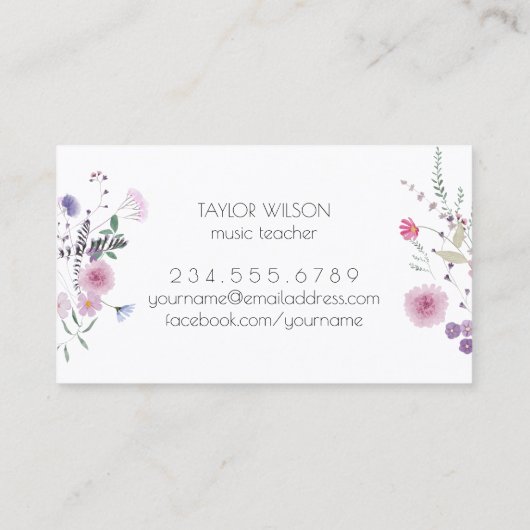 Wildflower pianist muziekleraar visitekaartje (Achterkant)