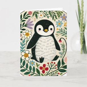 Wildflower Pinguïn Lovers Illustratie Kaart