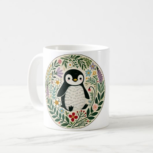 Wildflower Pinguïn Lovers Illustratie Koffiemok (Voorkant links)