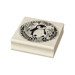 Wildflower Pinguïn Lovers Illustratie Rubberstempel
